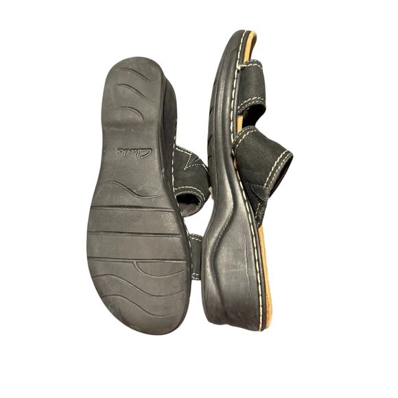 Clarks Womens Black Slide Sandals With Double Straps & Metal Accents Size 9M - Picture 7 of 8